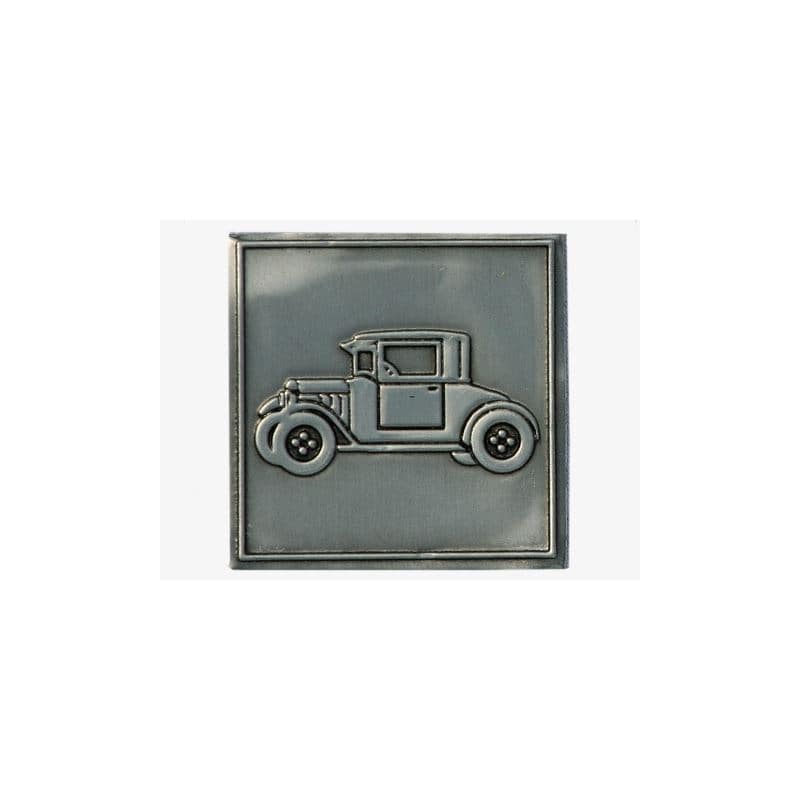 Zinnetikett 'Oldtimer', quadratisch, Metall, silber