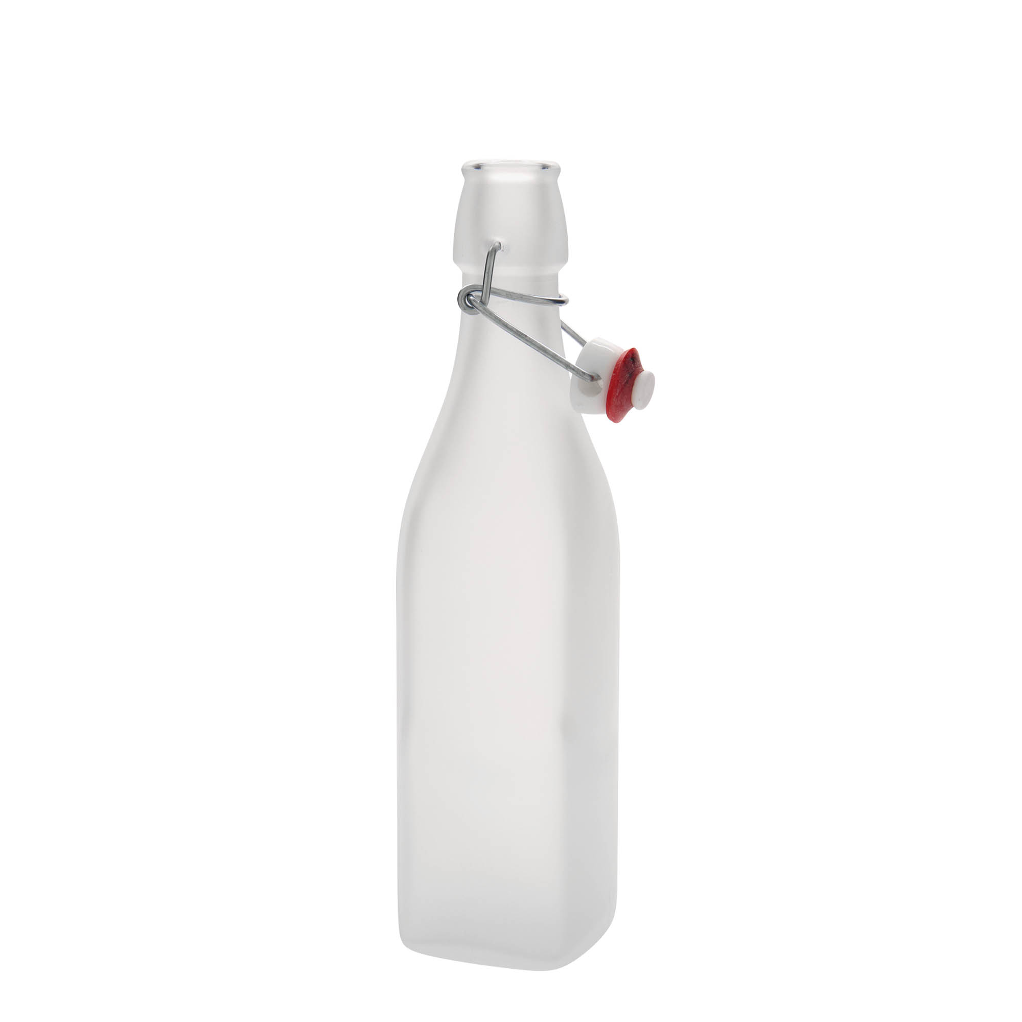 500 ml Glasflasche 'Swing, quadratisch, weiß, Mündung: Bügelverschluss