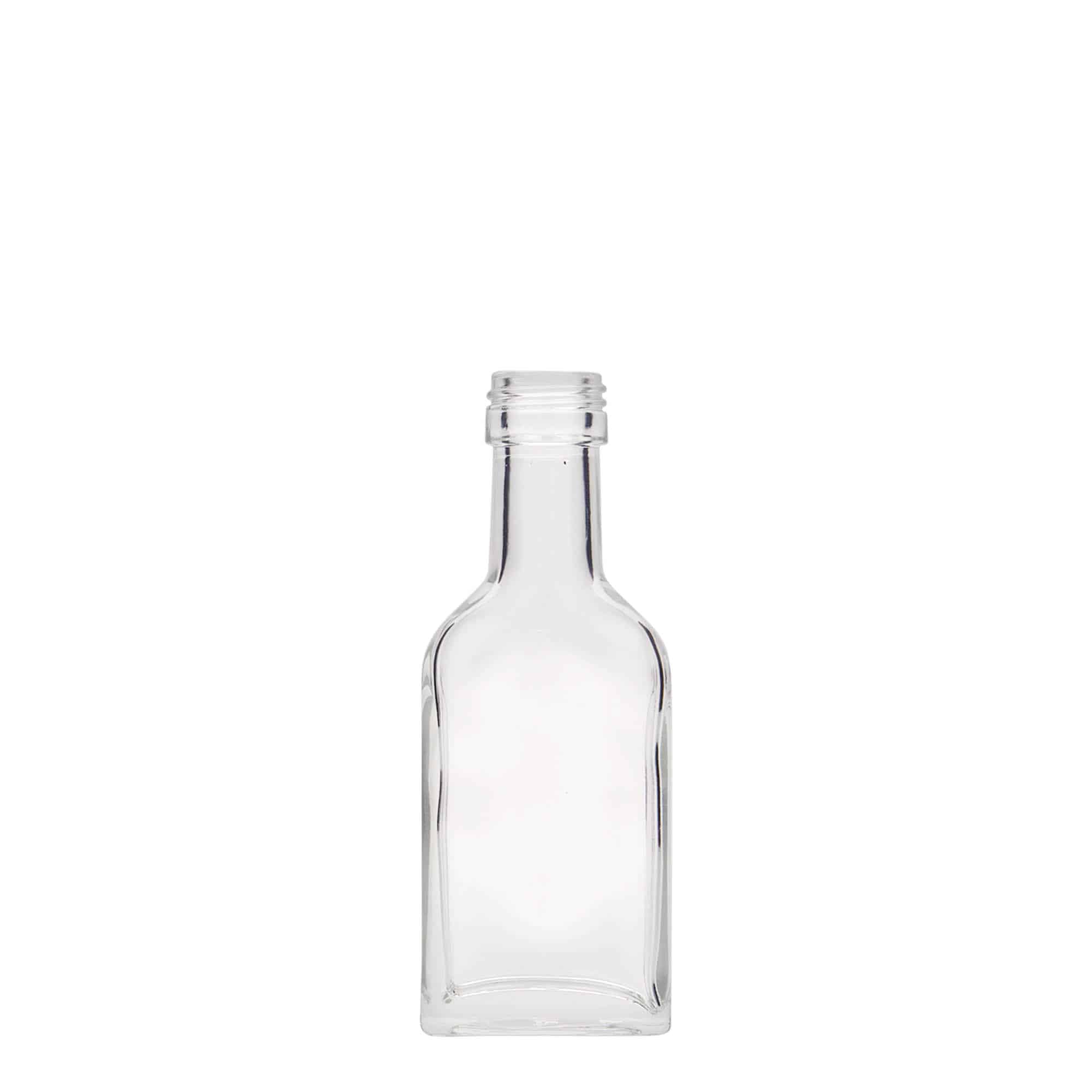 40 ml Taschenflasche Langhals, rechteckig, Glas, Mündung: PP 22