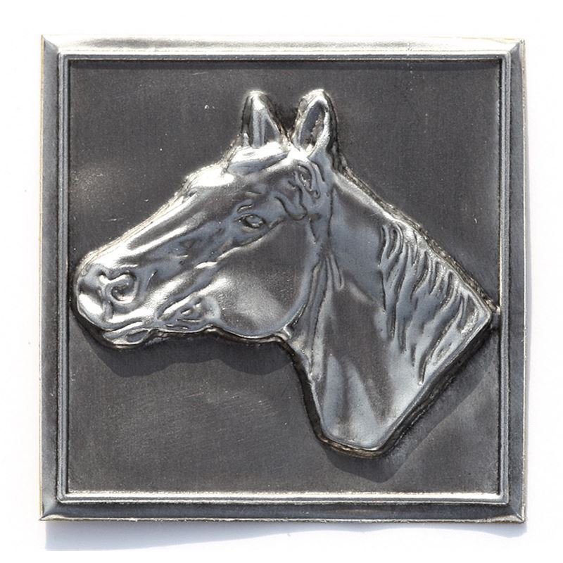 Zinnetikett 'Pferd', quadratisch, Metall, silber