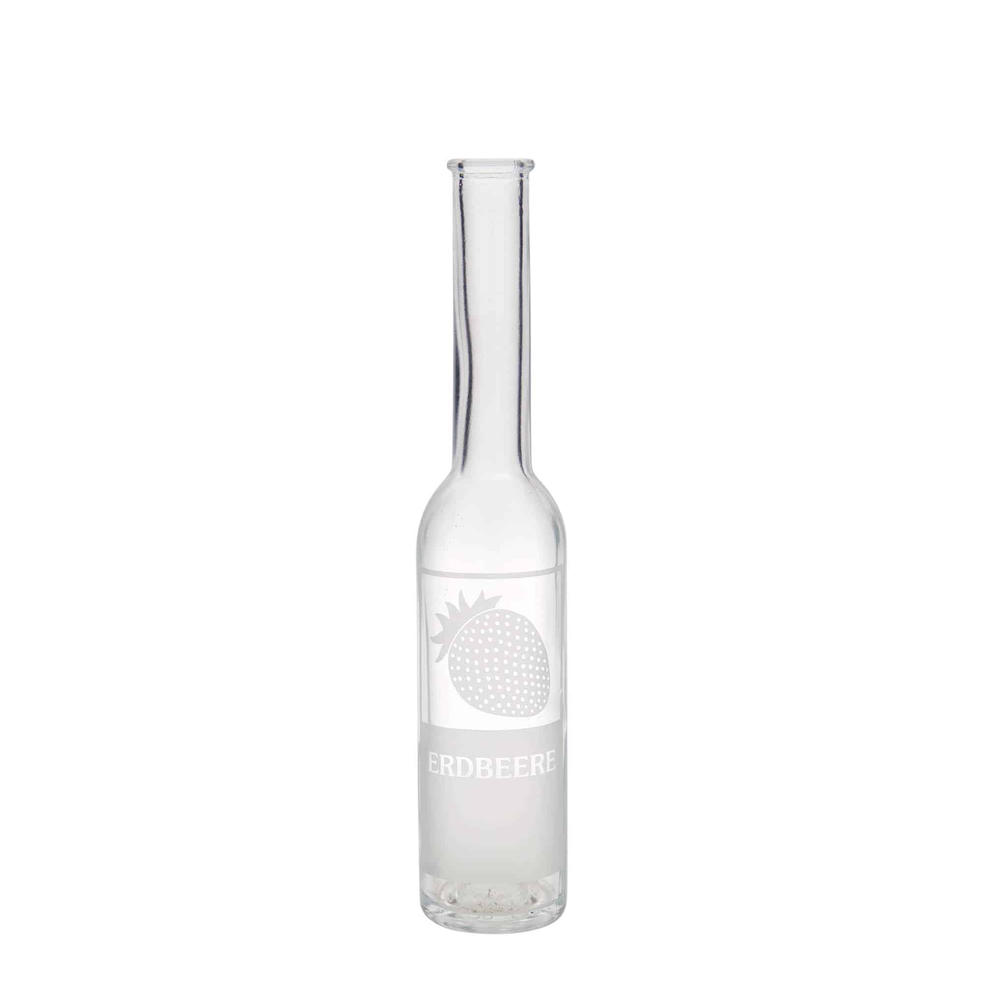 200 ml Glasflasche 'Opera', Motiv: Erdbeere, Mündung: Kork