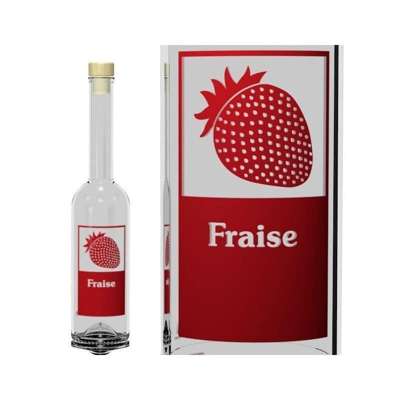 500 ml Glasflasche 'Opera', Motiv: Fraise, Mündung: Kork