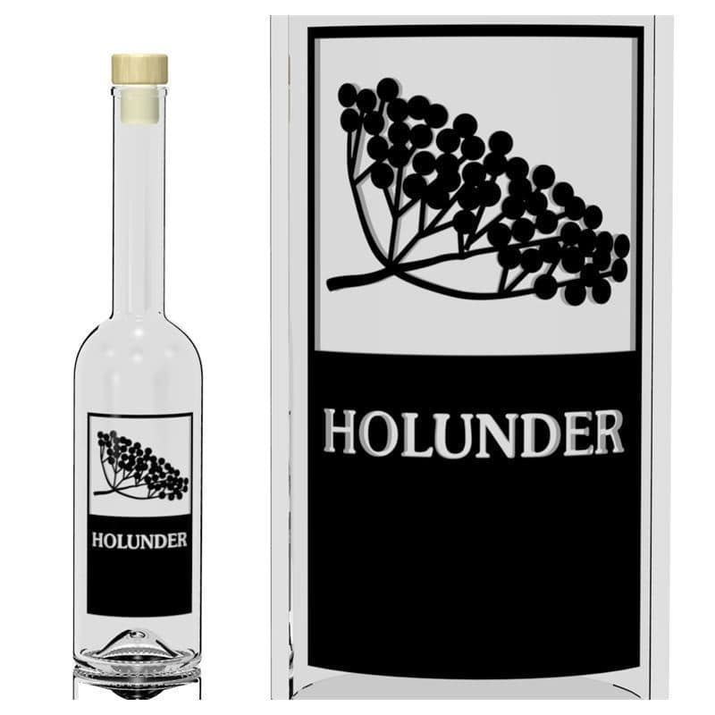 500 ml Glasflasche 'Opera', Motiv: Holunder, Mündung: Kork