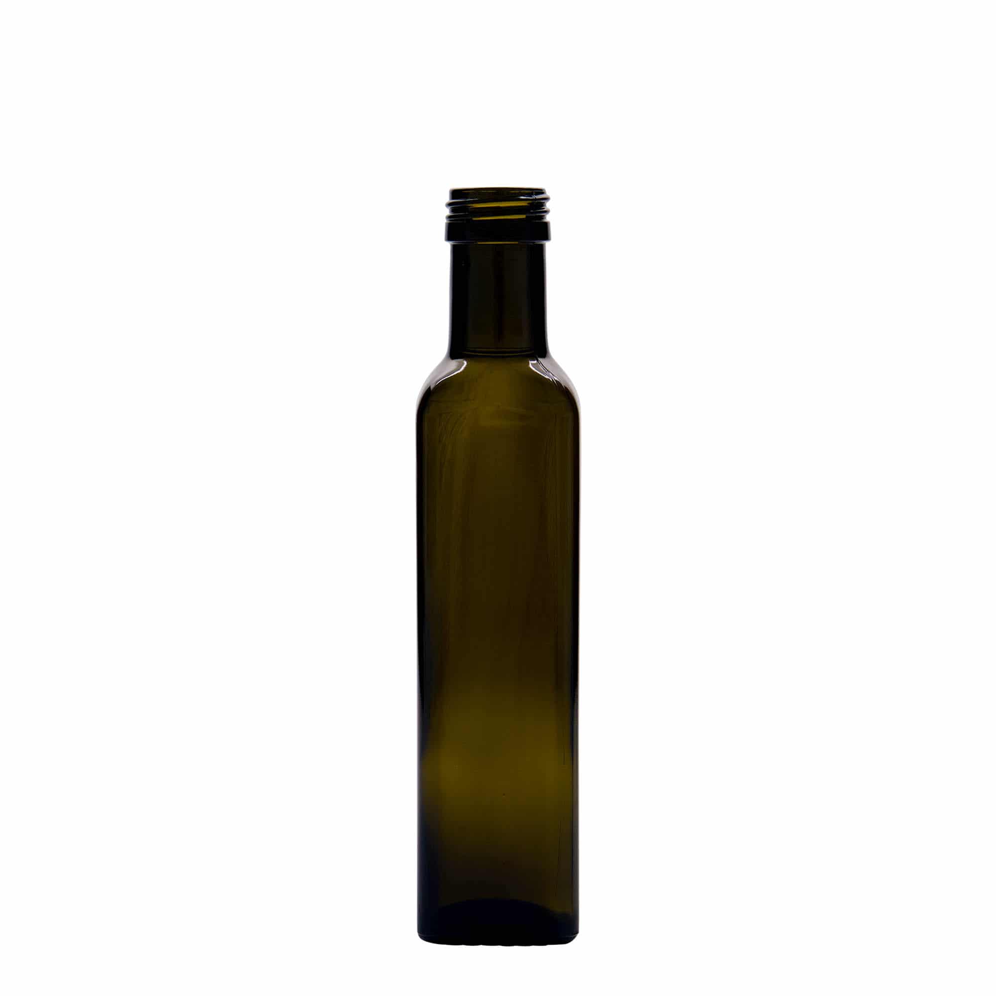 250 ml Glasflasche 'Marasca', quadratisch, antikgrün, Mündung: PP 31,5