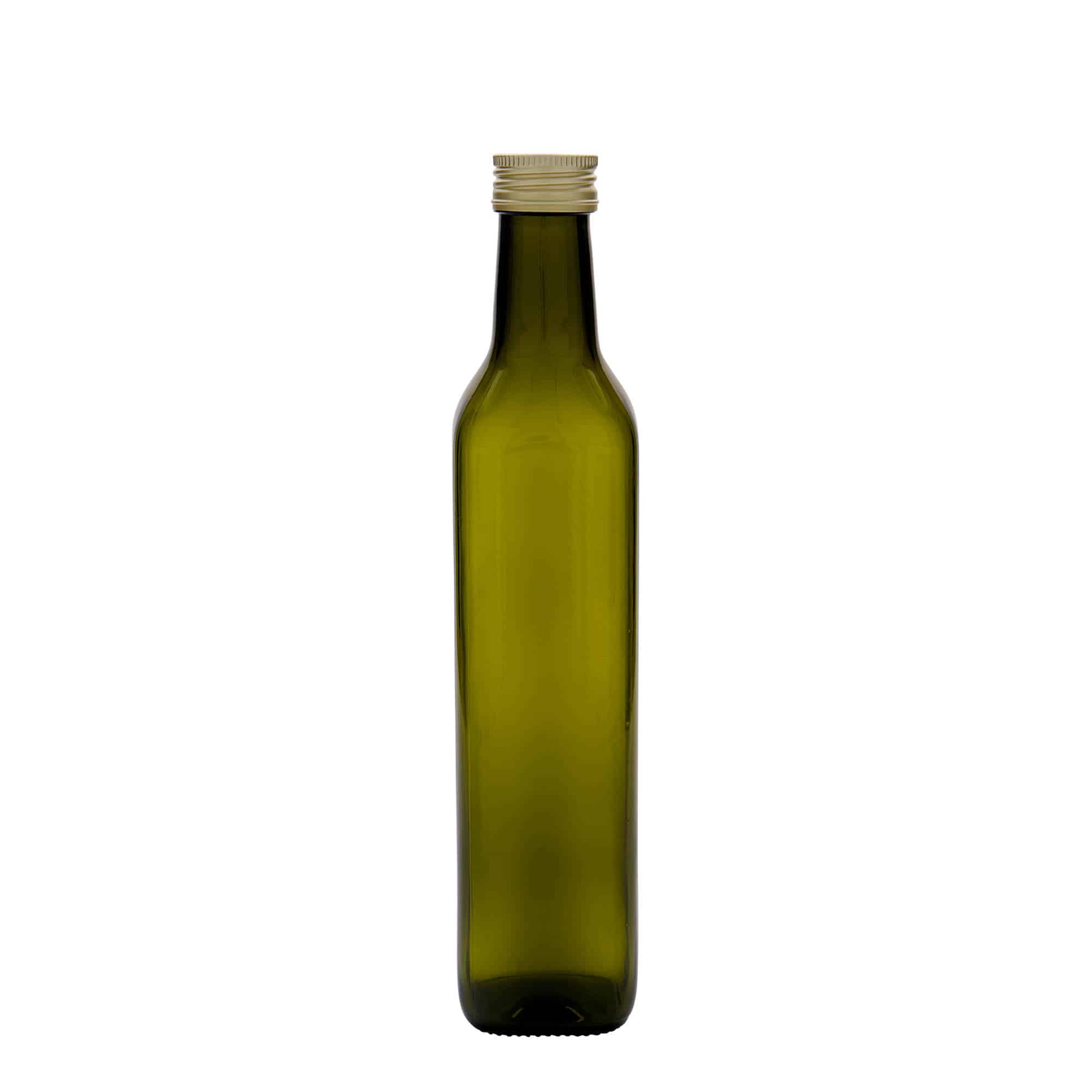 500 ml Glasflasche 'Marasca', quadratisch, antikgrün, Mündung: PP 31,5