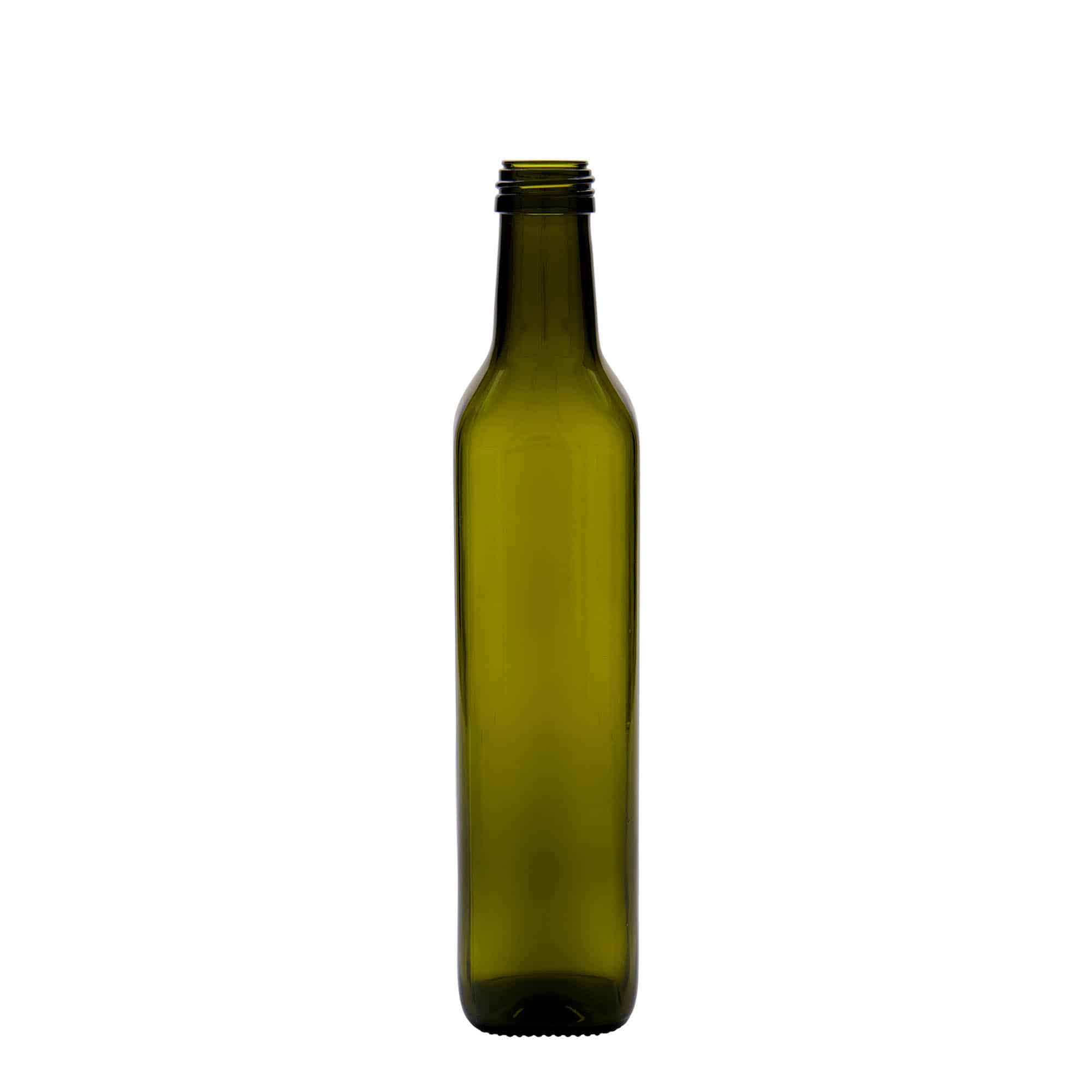 500 ml Glasflasche 'Marasca', quadratisch, antikgrün, Mündung: PP 31,5