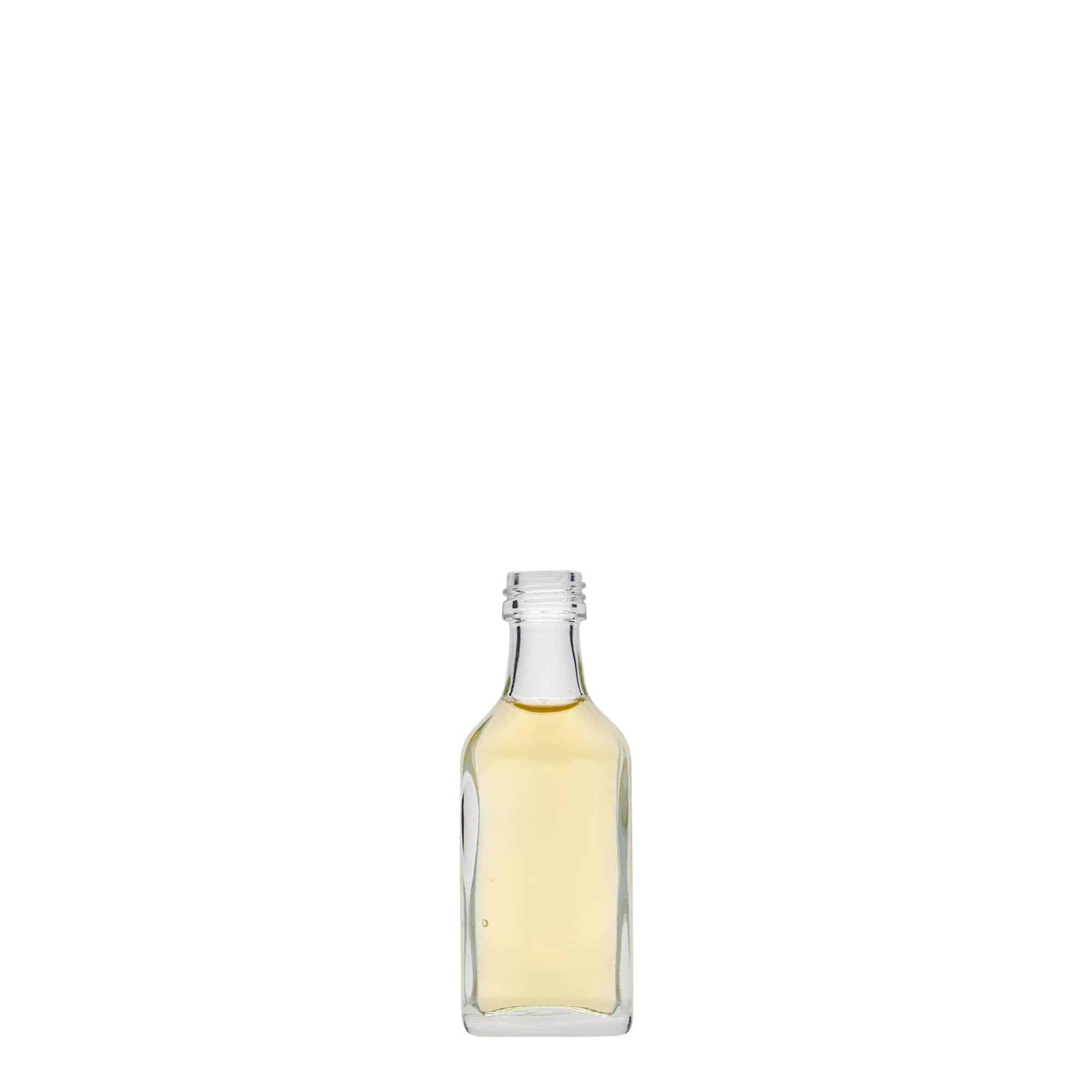 20 ml Taschenflasche, rechteckig, Glas, Mündung: PP 18