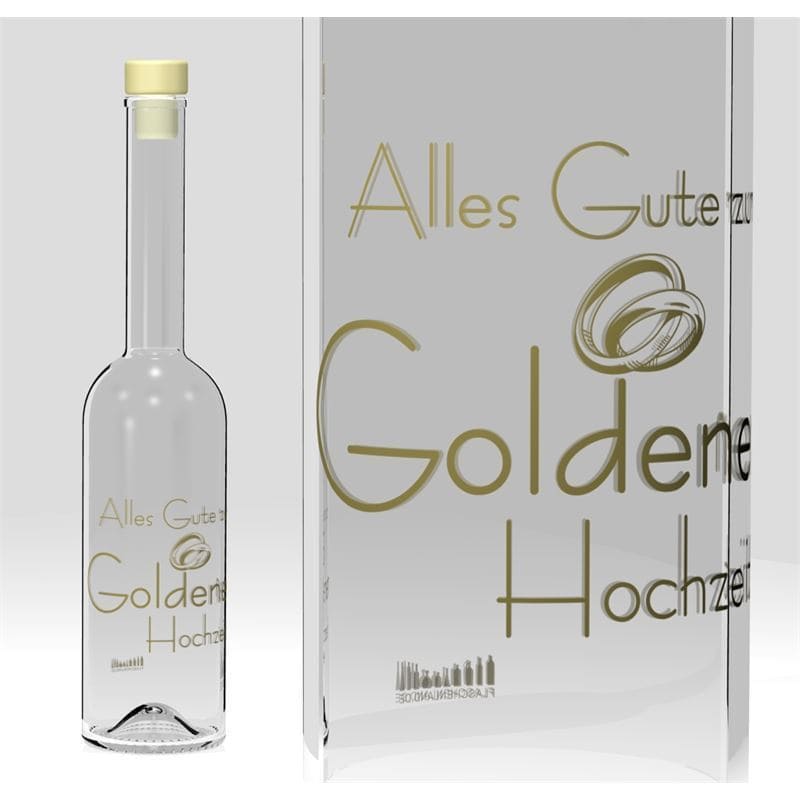 500 ml Glasflasche 'Opera', Motiv: Goldene Hochzeit, Mündung: Kork