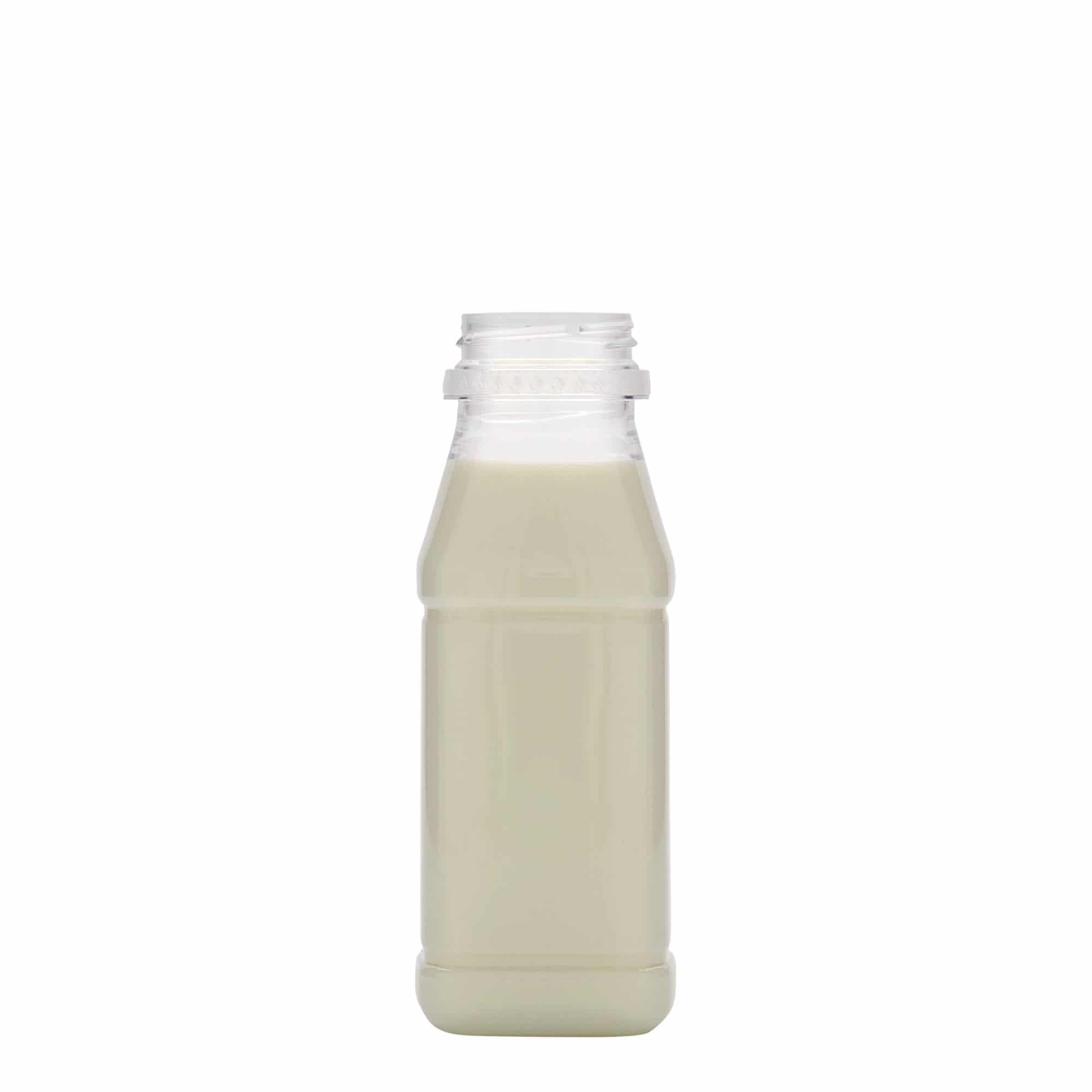 250 ml PET-Flasche 'Milk and Juice Carré', quadratisch, Kunststoff, Mündung: 38 mm