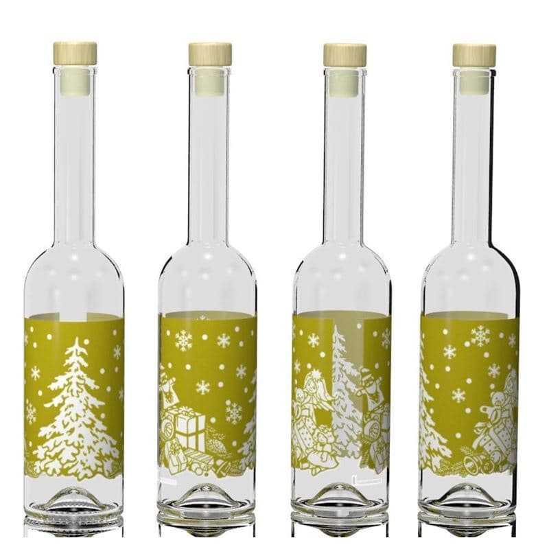 500 ml Glasflasche 'Opera', Motiv: Goldene Weihnachten, Mündung: Kork