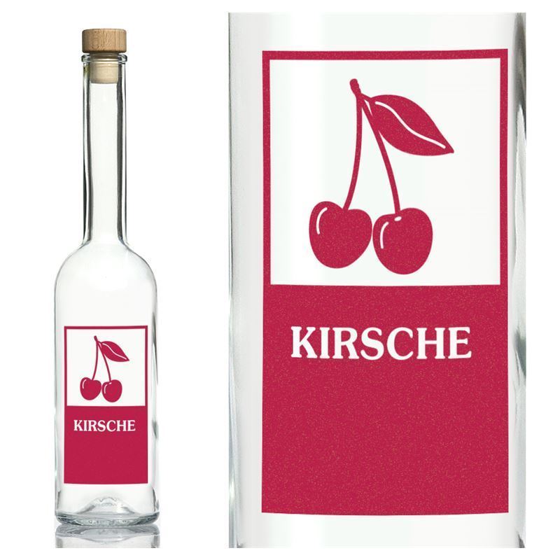 500 ml Glasflasche 'Opera', Motiv: Kirsche, Mündung: Kork