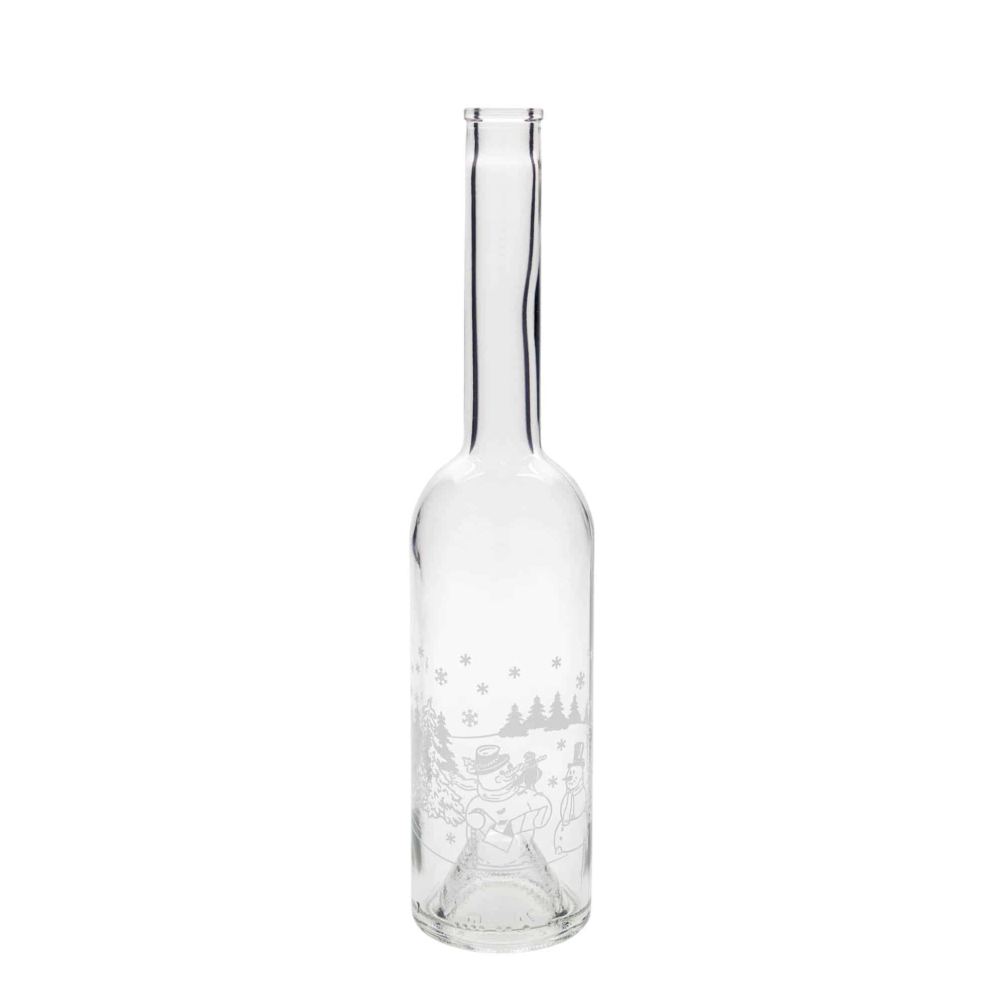 500 ml Glasflasche 'Opera', Motiv: Schneemannflasche, Mündung: Kork