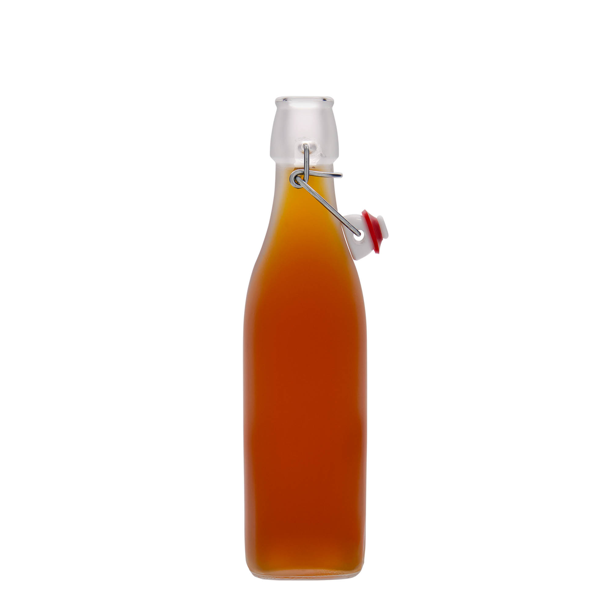 500 ml Glasflasche 'Swing, quadratisch, weiß, Mündung: Bügelverschluss