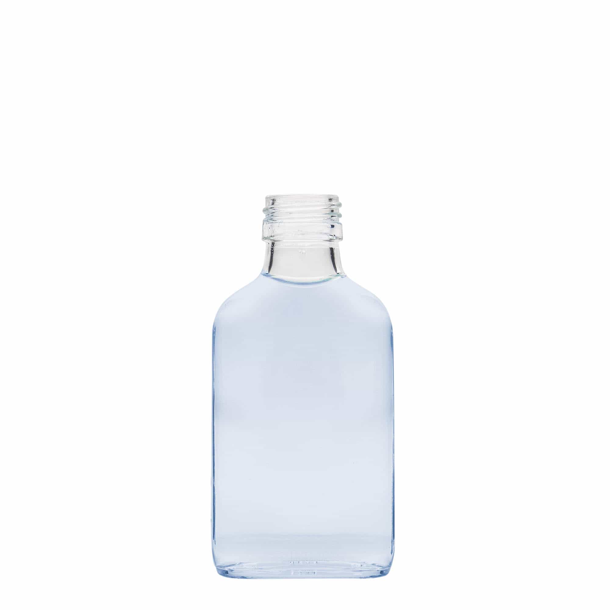 100 ml Taschenflasche, rechteckig, Glas, Mündung: PP 28