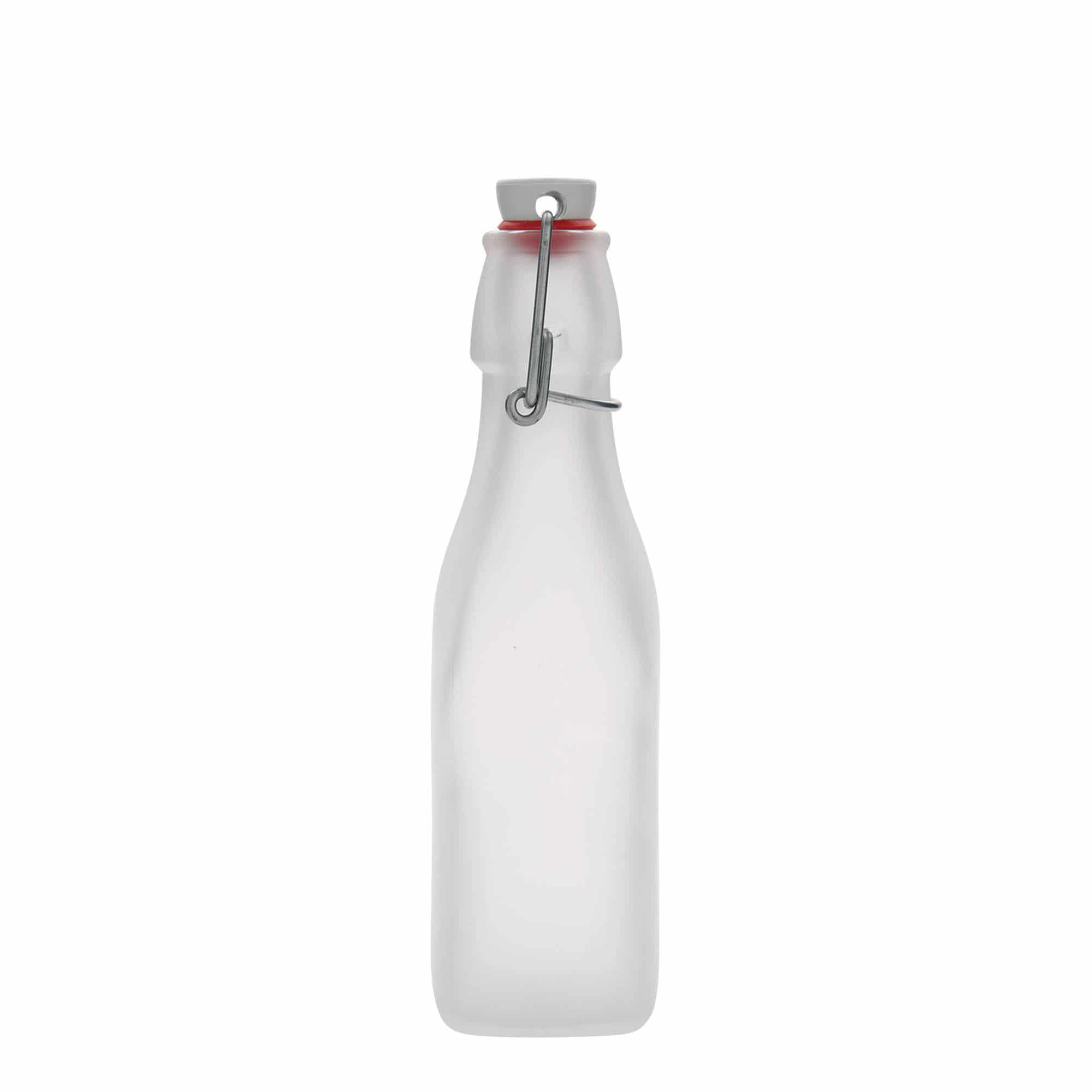 250 ml Glasflasche 'Swing, quadratisch, weiß, Mündung: Bügelverschluss