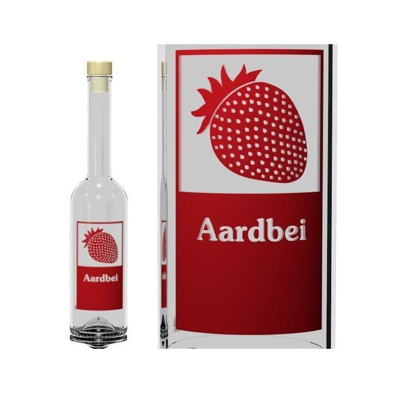 500 ml Glasflasche 'Opera', Motiv: Aardbei, Mündung: Kork