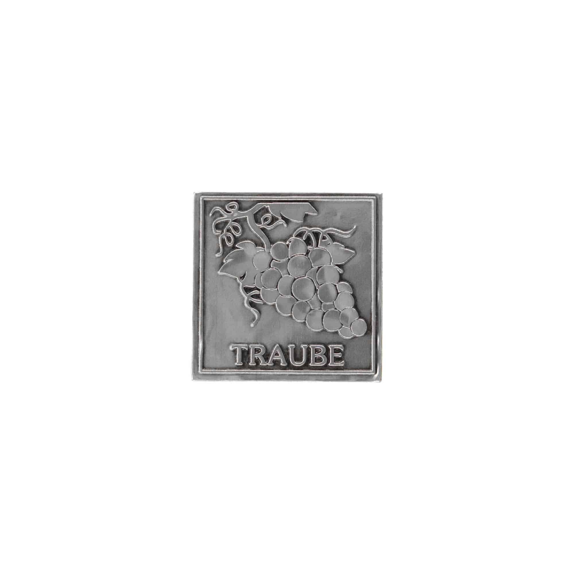 Zinnetikett 'Traube', quadratisch, Metall, silber